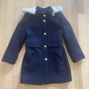 Chloe Girls' Navy Coat with Faux-Fur Trimmed Hood
